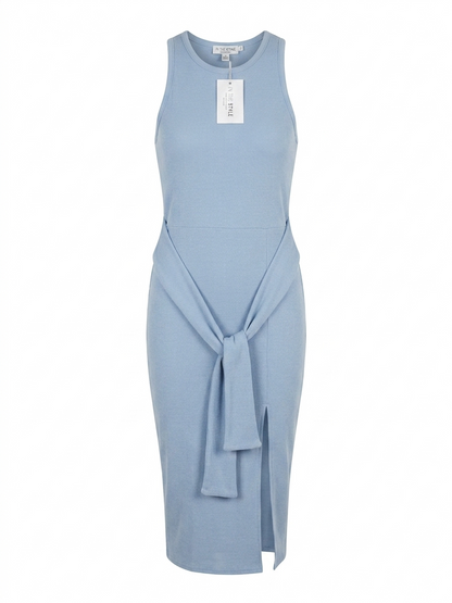 IN THE STYLE |M| BUST 17| B14| PALE BLUE RIBBED TIE-WAIST MIDI DRESS