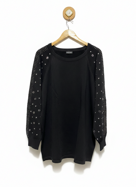 CITY CHIC |L| BUST 23| Black Long-Sleeve Sweater Featuring Silver Grommets or Studs