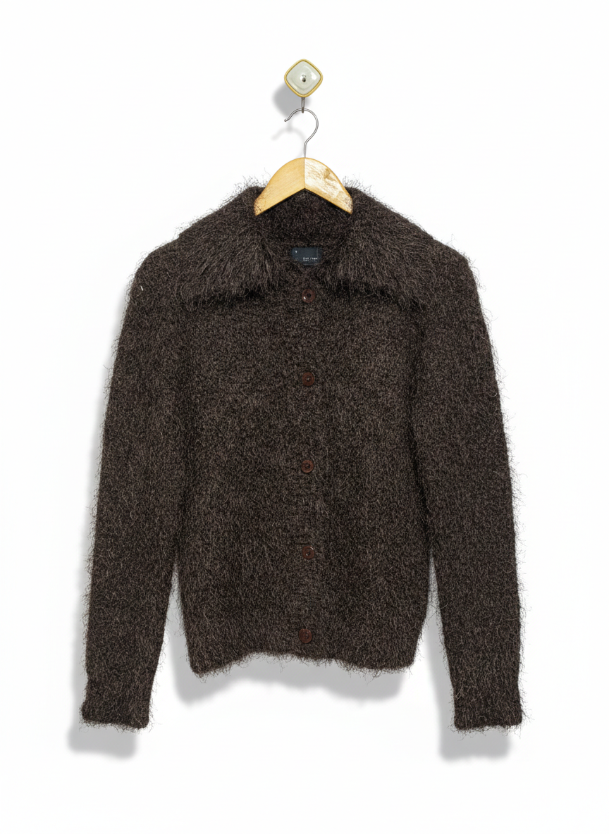 DOLINA |S| BUST 16| DARK BROWN SHAGGY KNIT CARDIGAN