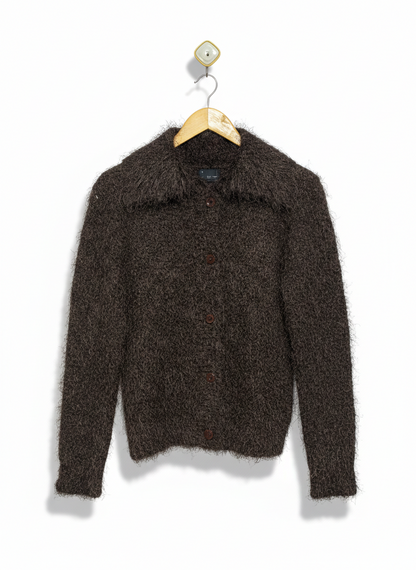 DOLINA |S| BUST 16| DARK BROWN SHAGGY KNIT CARDIGAN