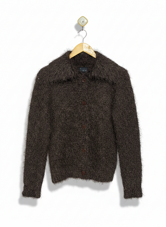 DOLINA |S| BUST 16| DARK BROWN SHAGGY KNIT CARDIGAN