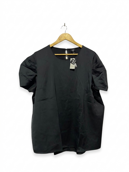 RIVER ISLAND | XXL| BUST 26| B4| ELEGANT BLACK SATIN SHORT-SLEEVE TOP WITH PLEATED PUFF SLEEVES