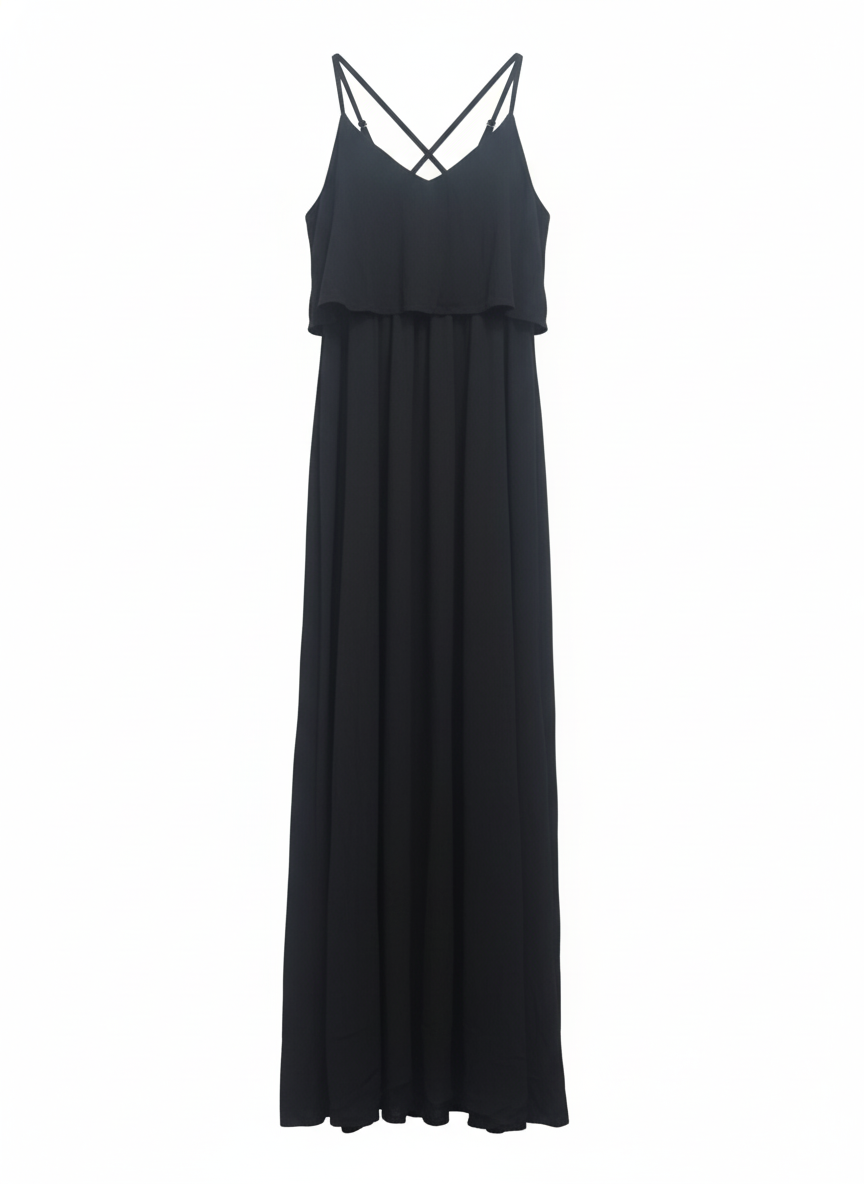 NEW LOOK Women's Black Ruffle Maxi Dress