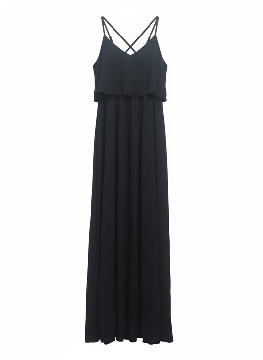 NEW LOOK Women's Black Ruffle Maxi Dress