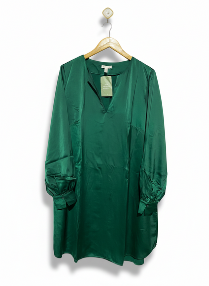 H&M |L| BUST 25| EMERALD GREEN SATIN V-NECK MINI DRESS
