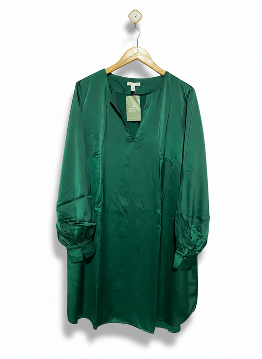 H&M |L| BUST 25| EMERALD GREEN SATIN V-NECK MINI DRESS