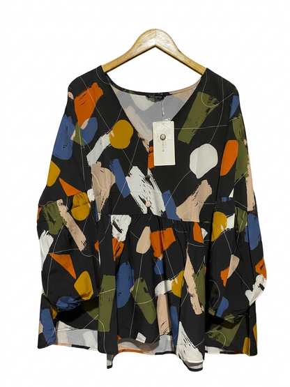 BLOOMCHIC |XL| BUST 24| B26| PRINTED V-NECK LANTERN SLEEVE BLOUSE