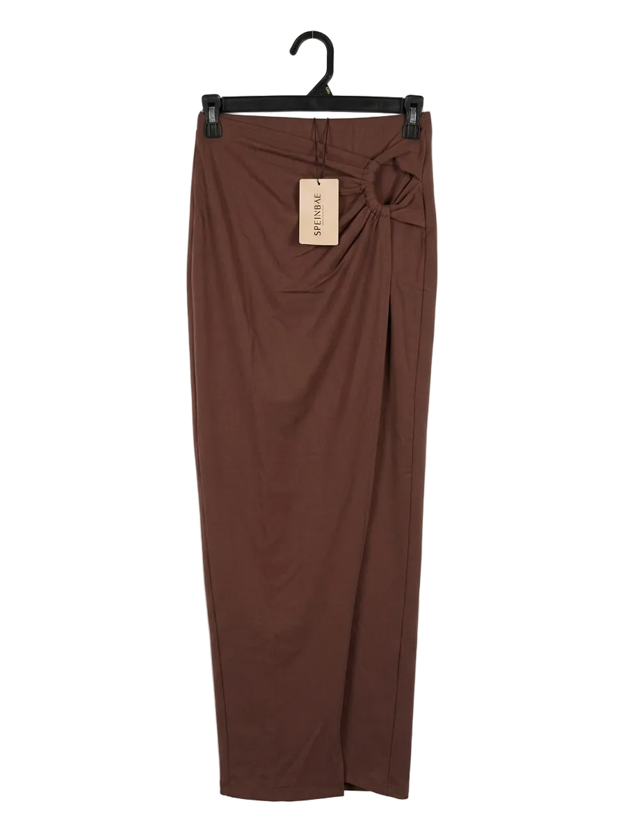 SHEIN |XS| WAIST 25| B20| SPEINBAE DRAPED WRAP MIDI SKIRT - CHOCOLATE BROWN
