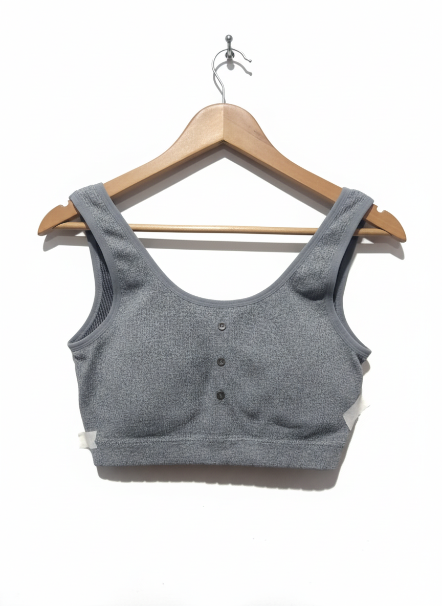 LUCKY Gray Front-Buttoned Wireless Sports Bra