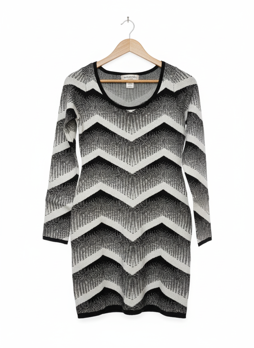 Say What? Black & White Print Flattering Hourglass Sweater Dress.W-16.5 / L-32