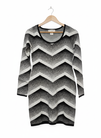 Say What? Black & White Print Flattering Hourglass Sweater Dress.W-16.5 / L-32