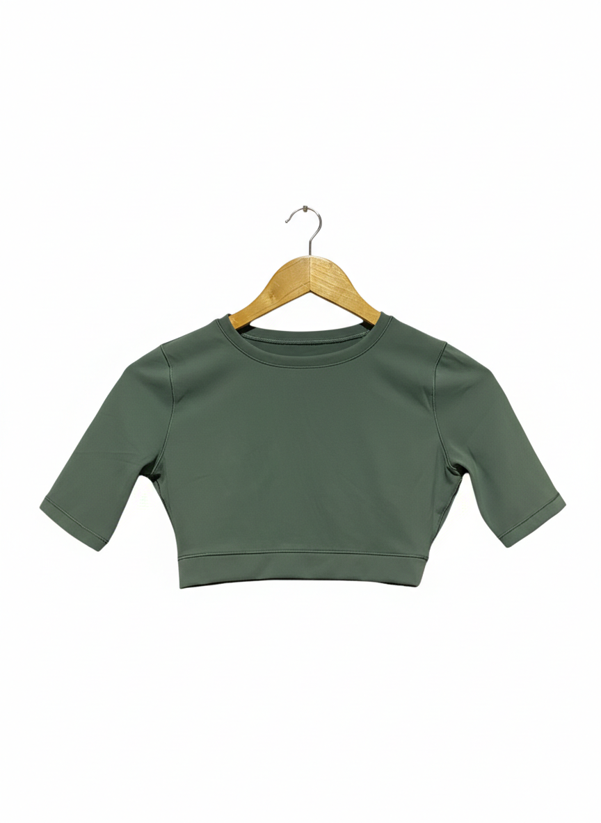 LULULEMON |S| BUST 15| Women's Seamless Olive Green Crop Top
