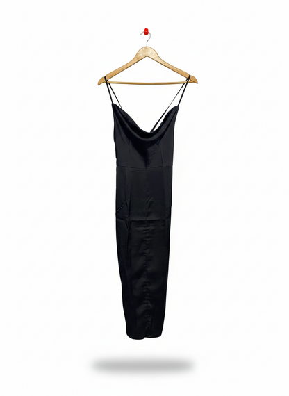 BOOHOO |S| BUST 13| SLEEK BLACK SATIN COWL-NECK MAXI SLIP DRESS