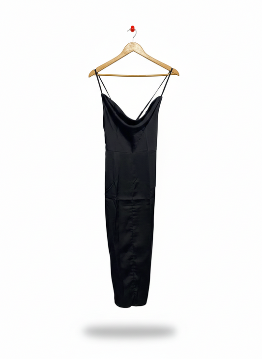 BOOHOO |S| BUST 13| SLEEK BLACK SATIN COWL-NECK MAXI SLIP DRESS