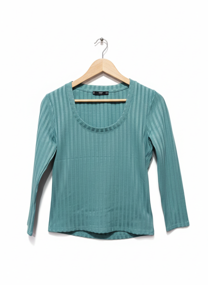 MNG BASICS Mango Teal Ribbed Stretch Top
