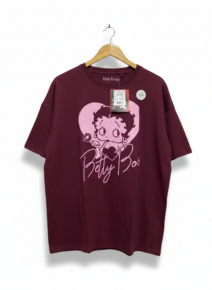 BETTY BOOP |XL| BUST 25| WOMEN’S MAROON OVERSIZED GRAPHIC T-SHIRT