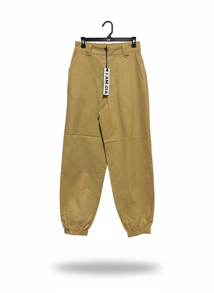 I AM GIA |M| WAIST 28| WOMEN’S TAN HIGH-WAISTED CARGO JOGGERS - ELASTIC CUFF UTILITY PANTS