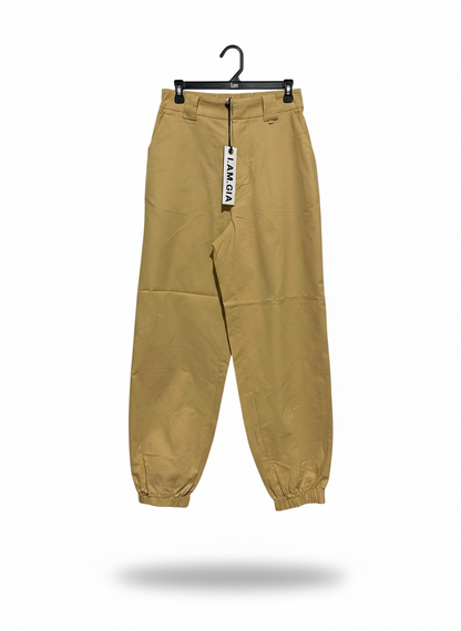 I AM GIA |M| WAIST 28| WOMEN’S TAN HIGH-WAISTED CARGO JOGGERS - ELASTIC CUFF UTILITY PANTS