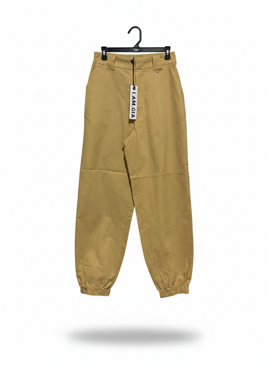 I AM GIA |M| WAIST 28| C7| WOMEN’S TAN HIGH-WAISTED CARGO JOGGERS - ELASTIC CUFF UTILITY PANTS