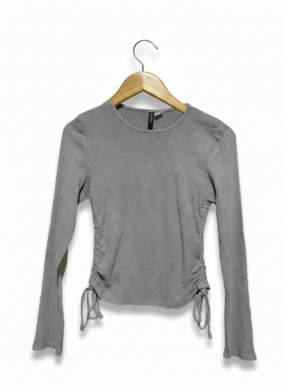 H&M |M| BUST 14| GREY RIBBED RUCHED SIDE TOP