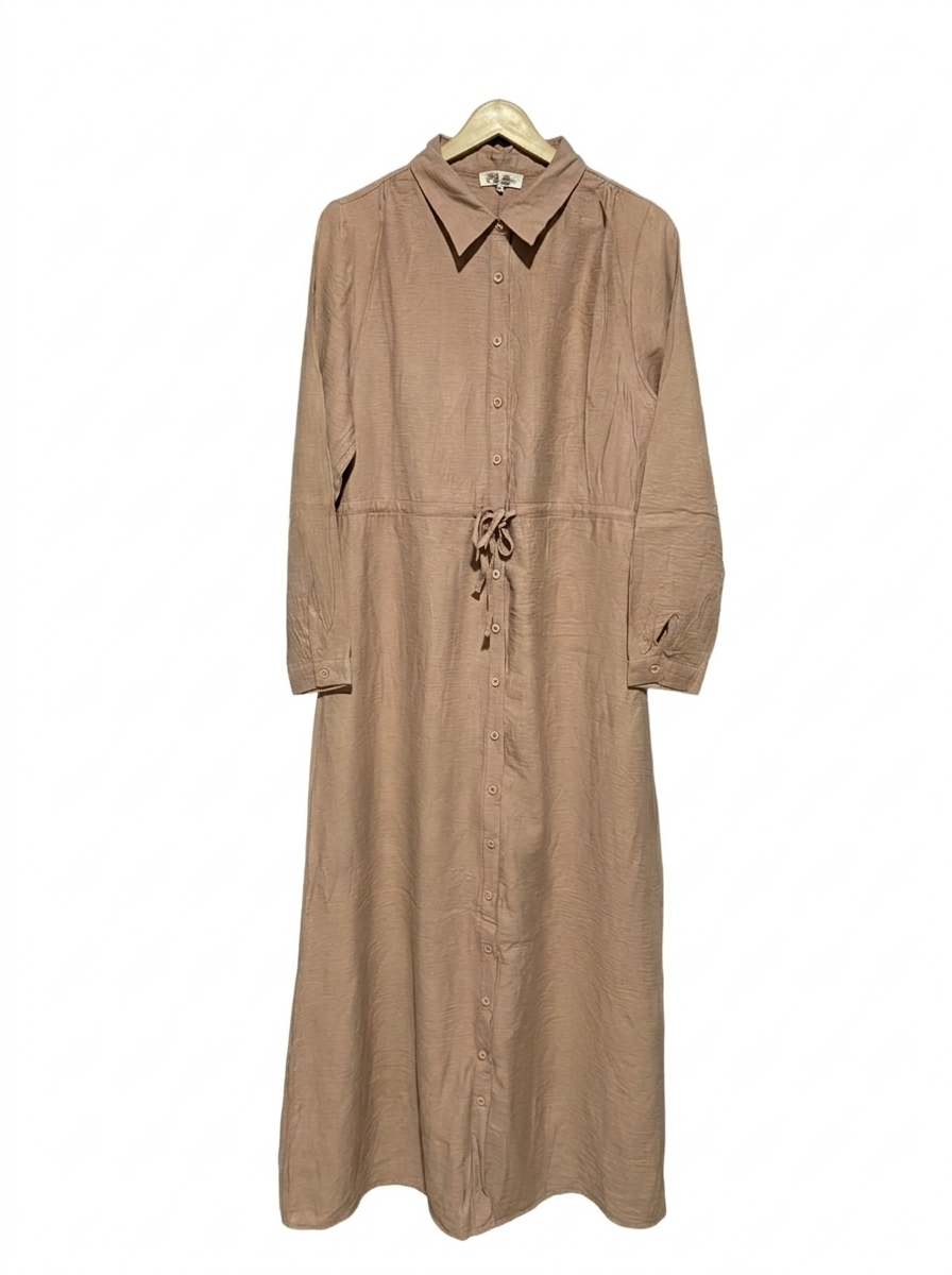 FASHION |M| BUST 22| TAN BUTTON-DOWN MAXI SHIRT DRESS