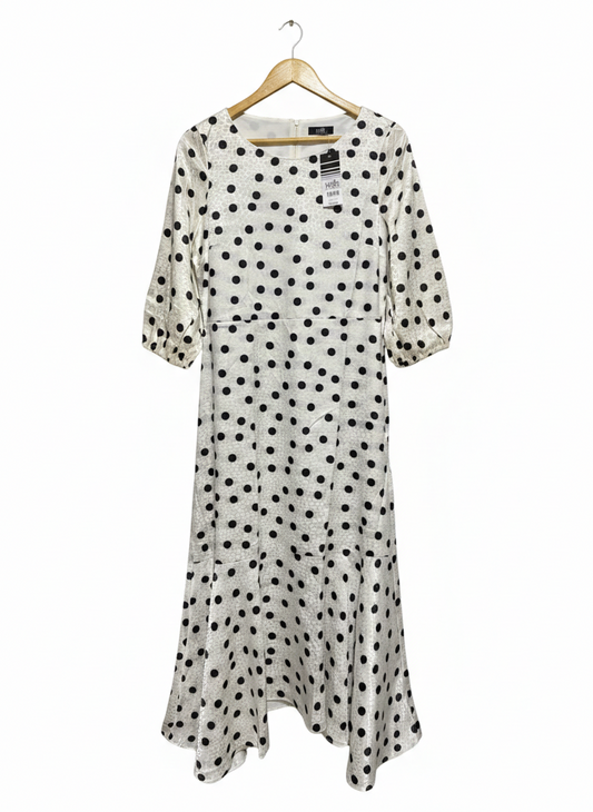 WALLIS |M| BUST 18| B1| CLASSIC MONOCHROME POLKA DOT MIDI DRESS WITH THREE-QUARTER SLEEVES