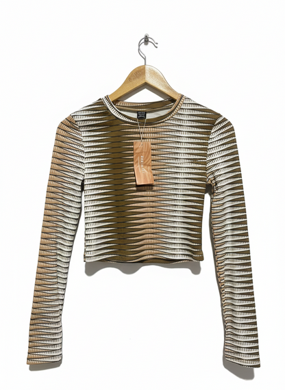 SHEIN |S| BUST 14| B13| WOMEN'S GEOMETRIC PRINT LONG SLEEVE CROP TOP WITH RIBBED TEXTURE