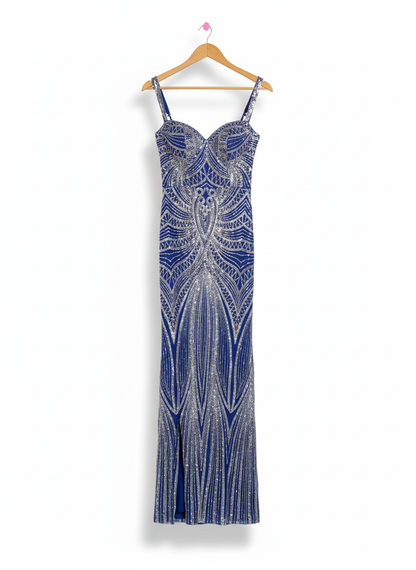 WINDSOR|S|BUST 14|BLUE BEADED MERMAID FORMAL GOWN
