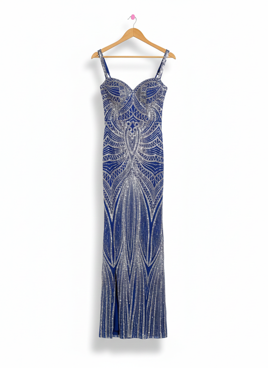 WINDSOR|S|BUST 14|BLUE BEADED MERMAID FORMAL GOWN