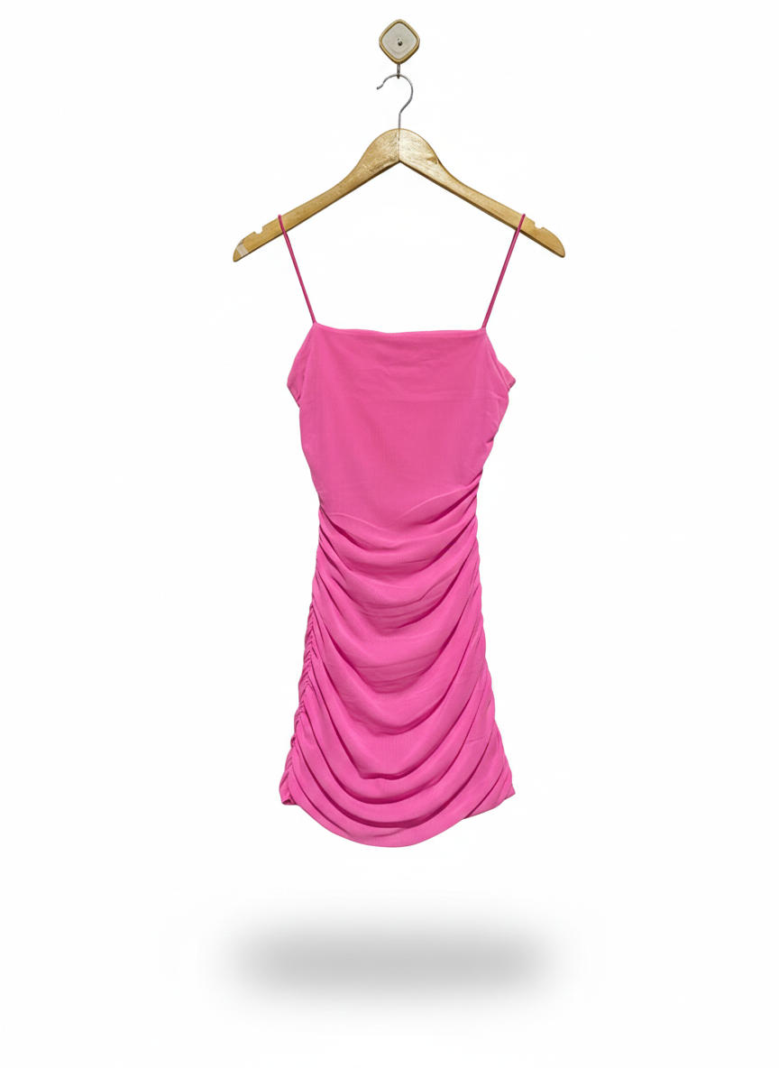 LUVALOT |S| BUST 12| VIBRANT BUBBLEGUM PINK RUCHED BODYCON DRESS