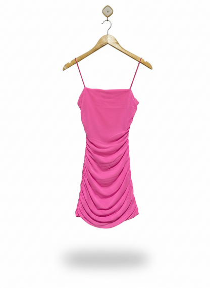 LUVALOT |S| BUST 12| VIBRANT BUBBLEGUM PINK RUCHED BODYCON DRESS