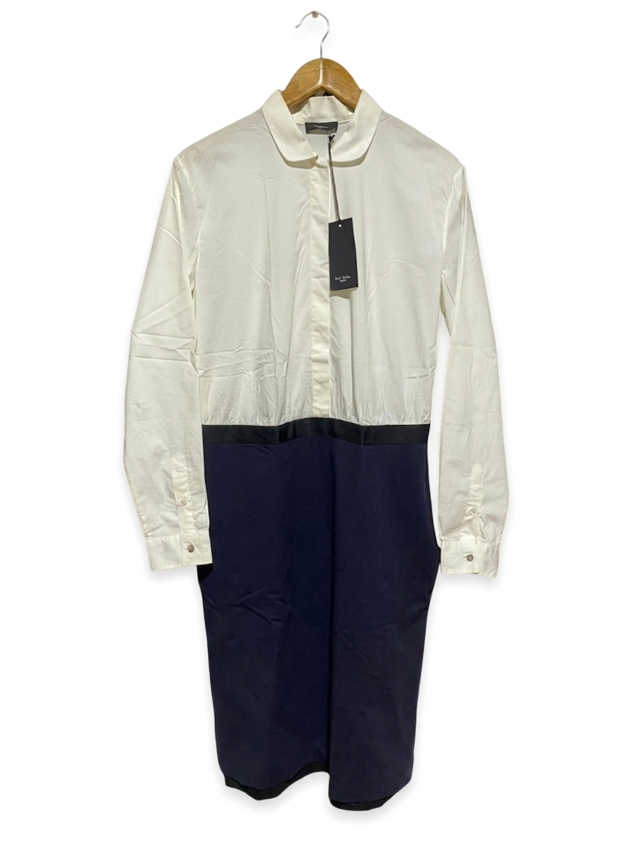 POUL SMITH |L| BUST 20| B8| WOMEN'S CONTRAST PANEL SHIRT DRESS - NAVY & WHITE