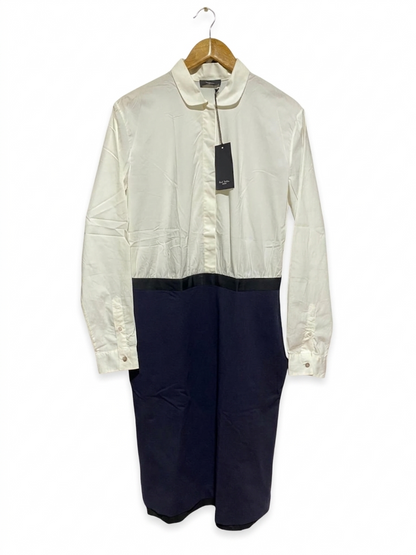 POUL SMITH |L| BUST 20| B8| WOMEN'S CONTRAST PANEL SHIRT DRESS - NAVY & WHITE