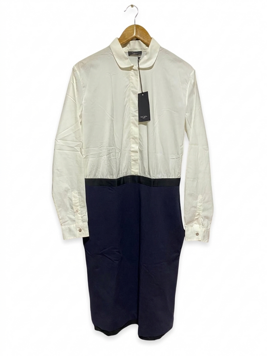 POUL SMITH |L| BUST 20| B8| WOMEN'S CONTRAST PANEL SHIRT DRESS - NAVY & WHITE