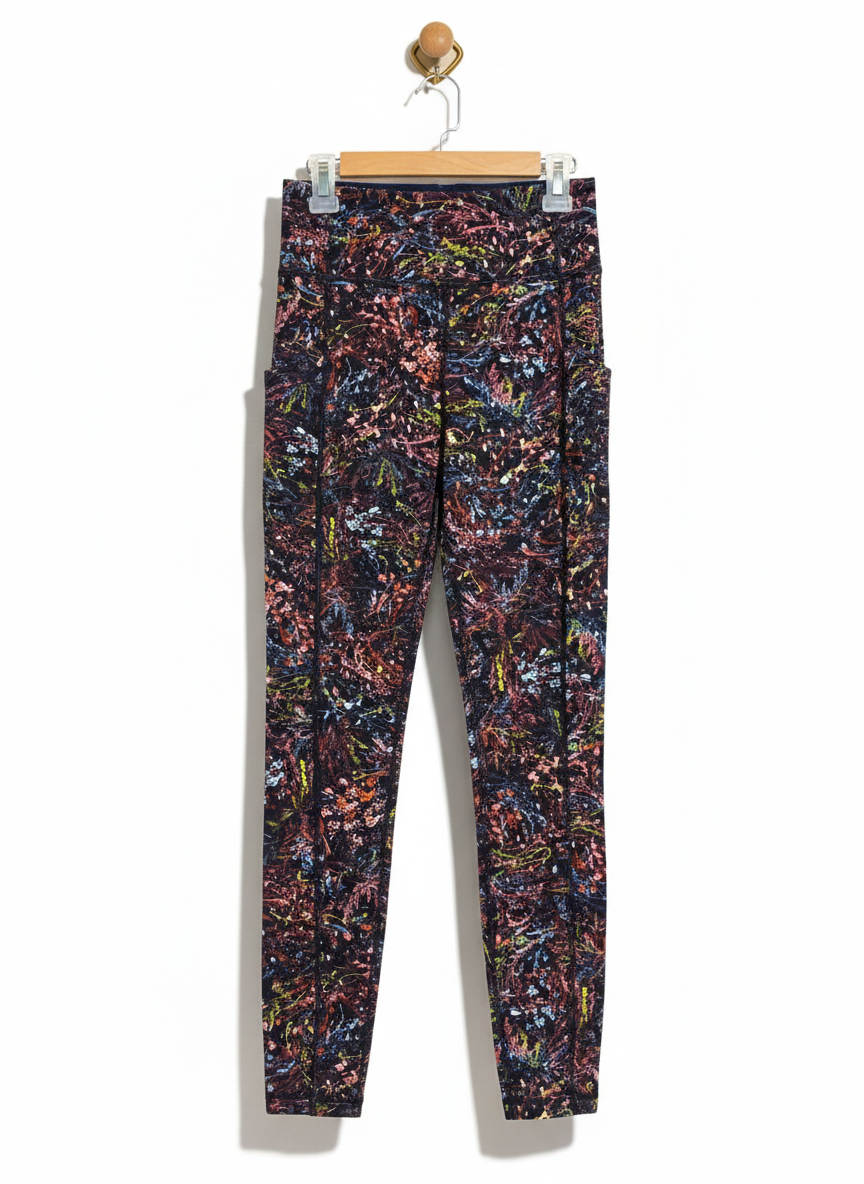 LULULEMON |S| WAIST 24| Women's Abstract Floral Performance Leggings – Dark Cosmic Print High-Rise Yoga Pants with Pockets