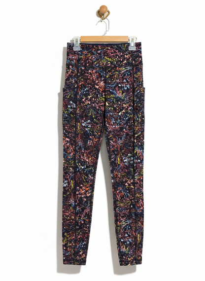 LULULEMON |S| WAIST 24| Women's Abstract Floral Performance Leggings – Dark Cosmic Print High-Rise Yoga Pants with Pockets