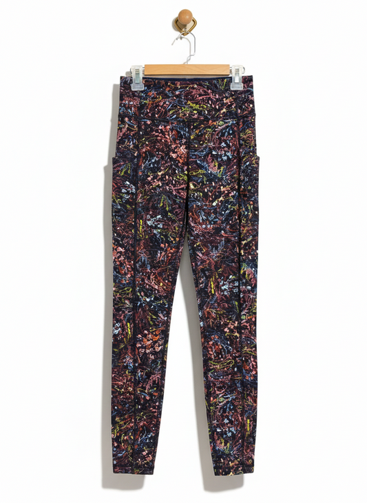 LULULEMON |S| WAIST 24| Women's Abstract Floral Performance Leggings – Dark Cosmic Print High-Rise Yoga Pants with Pockets