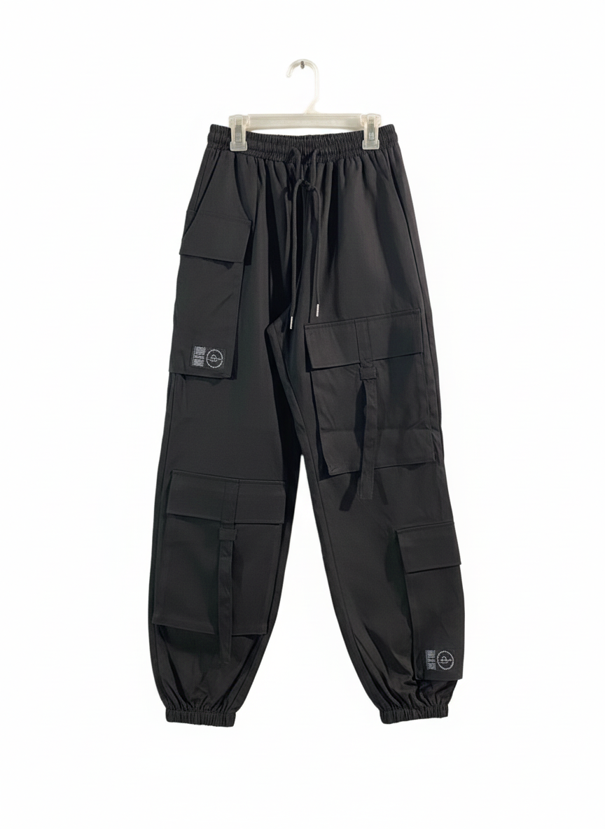 PRETTY LITTLE THING|XS/S|WAIST 24|BLACK DRAWSTRING CARGO JOGGERS