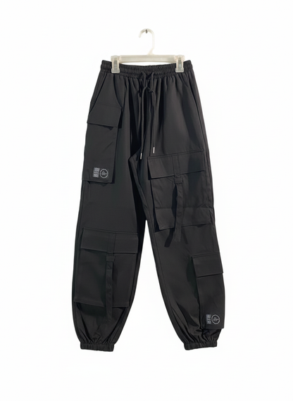 PRETTY LITTLE THING|XS/S|WAIST 24|BLACK DRAWSTRING CARGO JOGGERS