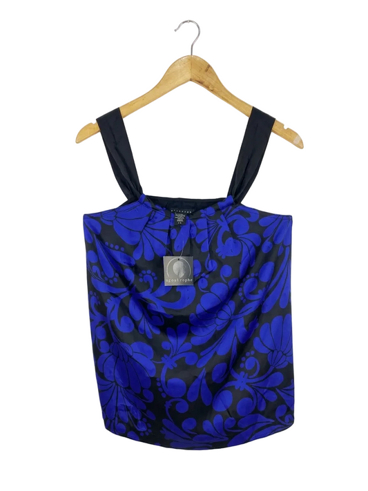 APSOTROPHE |M| BUST 16| B9| ROYAL BLUE & BLACK FLORAL SATIN CAMISOLE