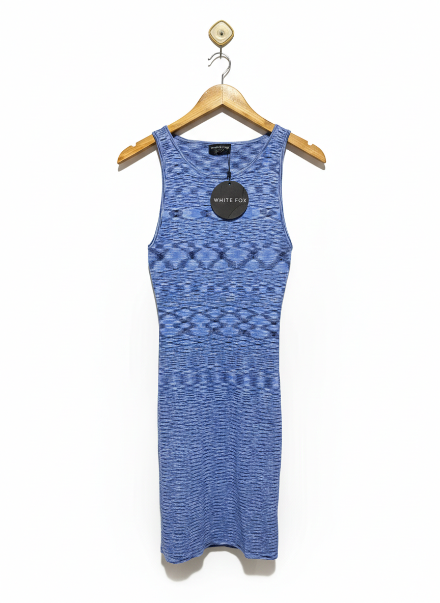 WHITE FOX |L| BUST 12| Blue and White Space-Dye Knit Midi Dress