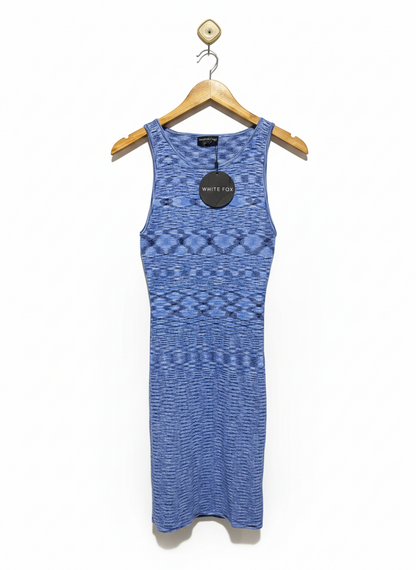 WHITE FOX |L| BUST 12| Blue and White Space-Dye Knit Midi Dress