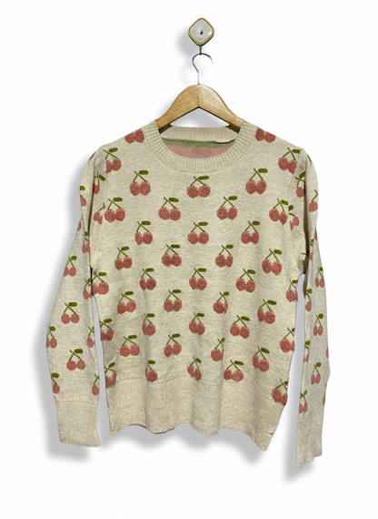 MELODY |L| BUST 19| CREAM CHERRY PRINT KNIT SWEATER