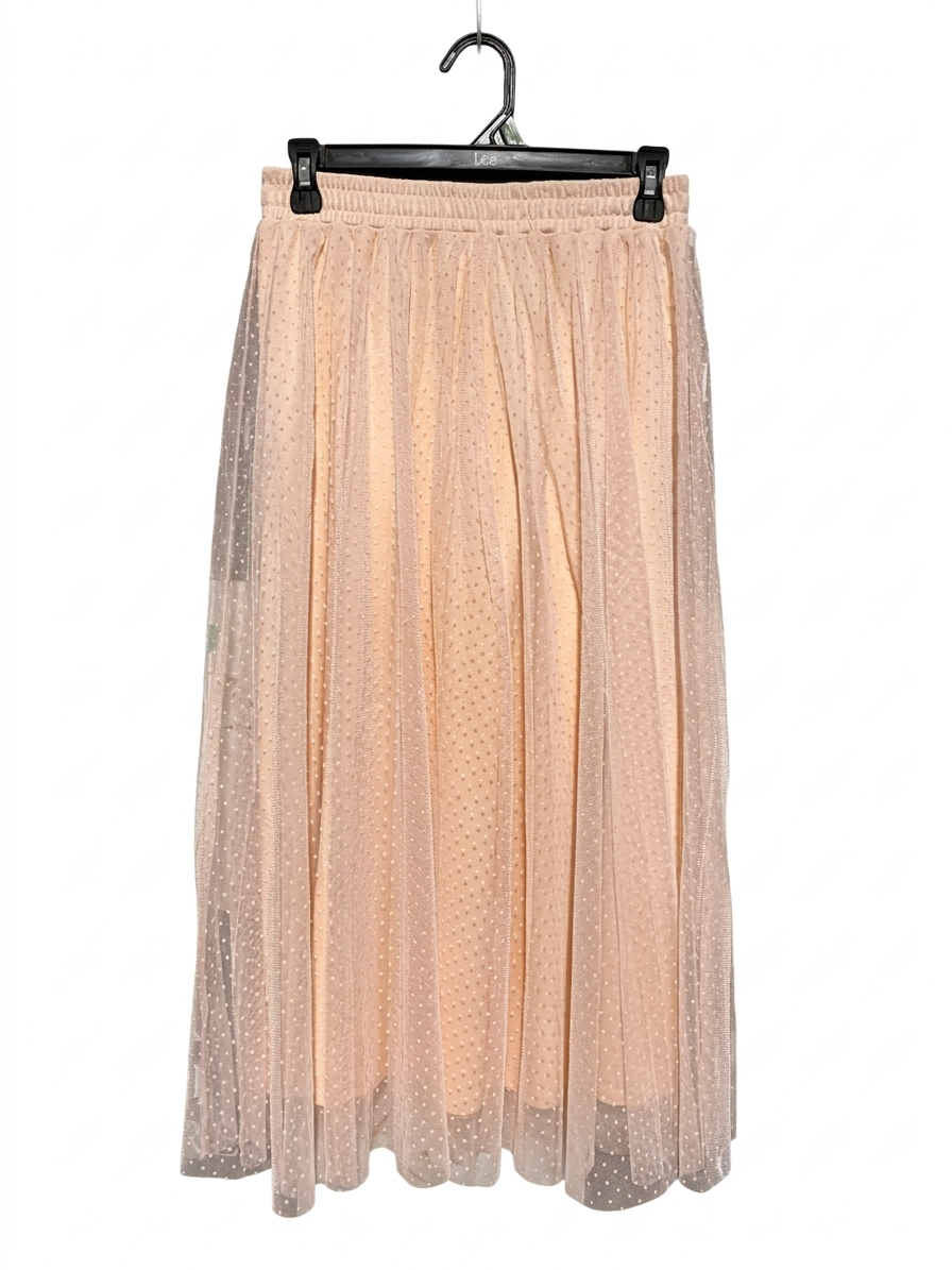 H&M |S| WAIST 27| B4| STUNNING PEACH TULLE POLKA DOT MAXI SKIRT WITH OVERLAY