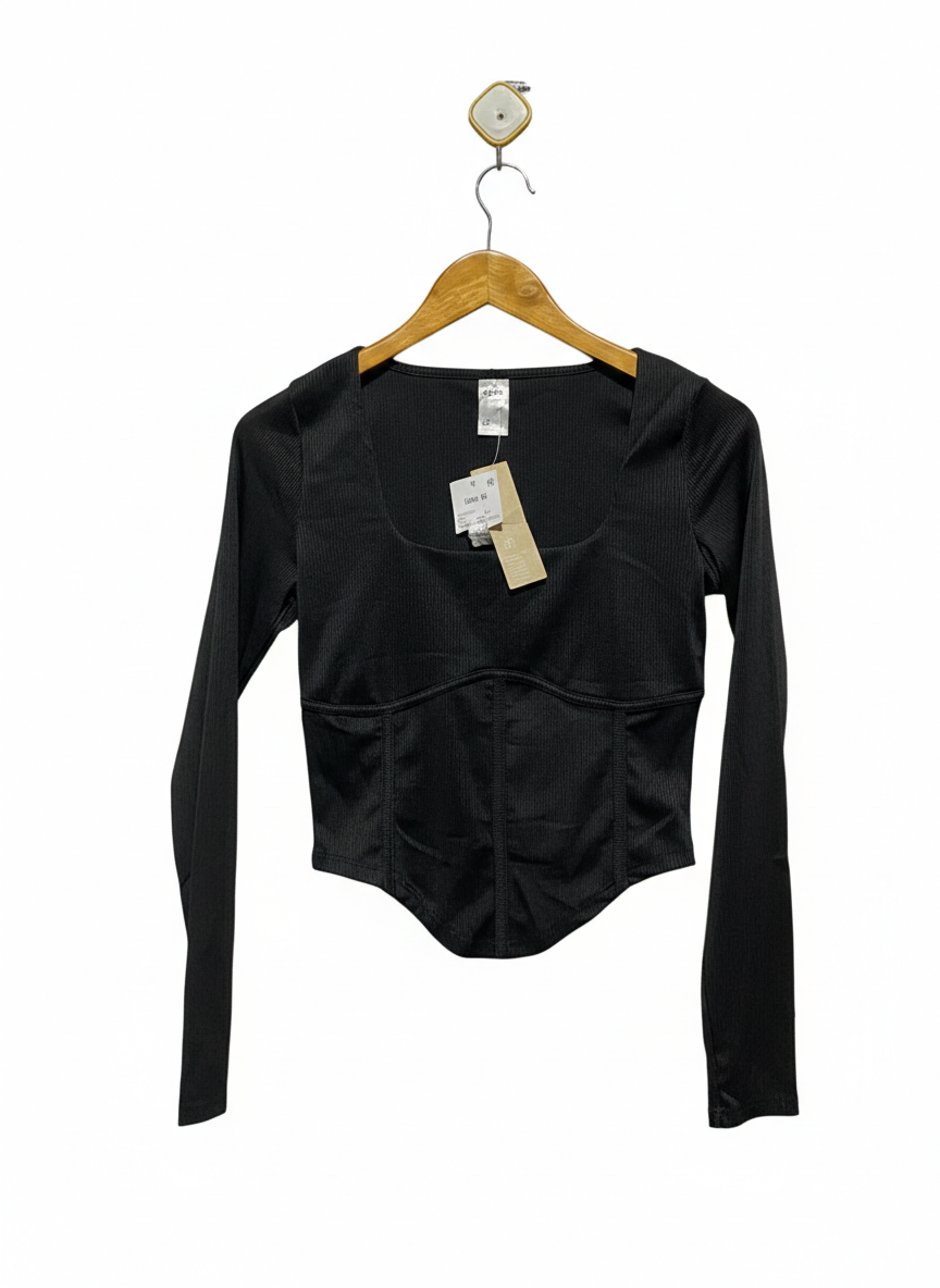 ANKO |S| BUST 14| black long-sleeve corset-style crop top
