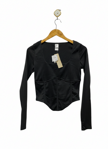ANKO |S| BUST 14| black long-sleeve corset-style crop top