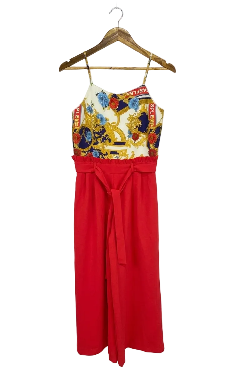 RIVER ISLAND |M| BUST 16| B10| VIBRANT SCARF-PRINT WIDE-LEG JUMPSUIT IN RADIANT RED