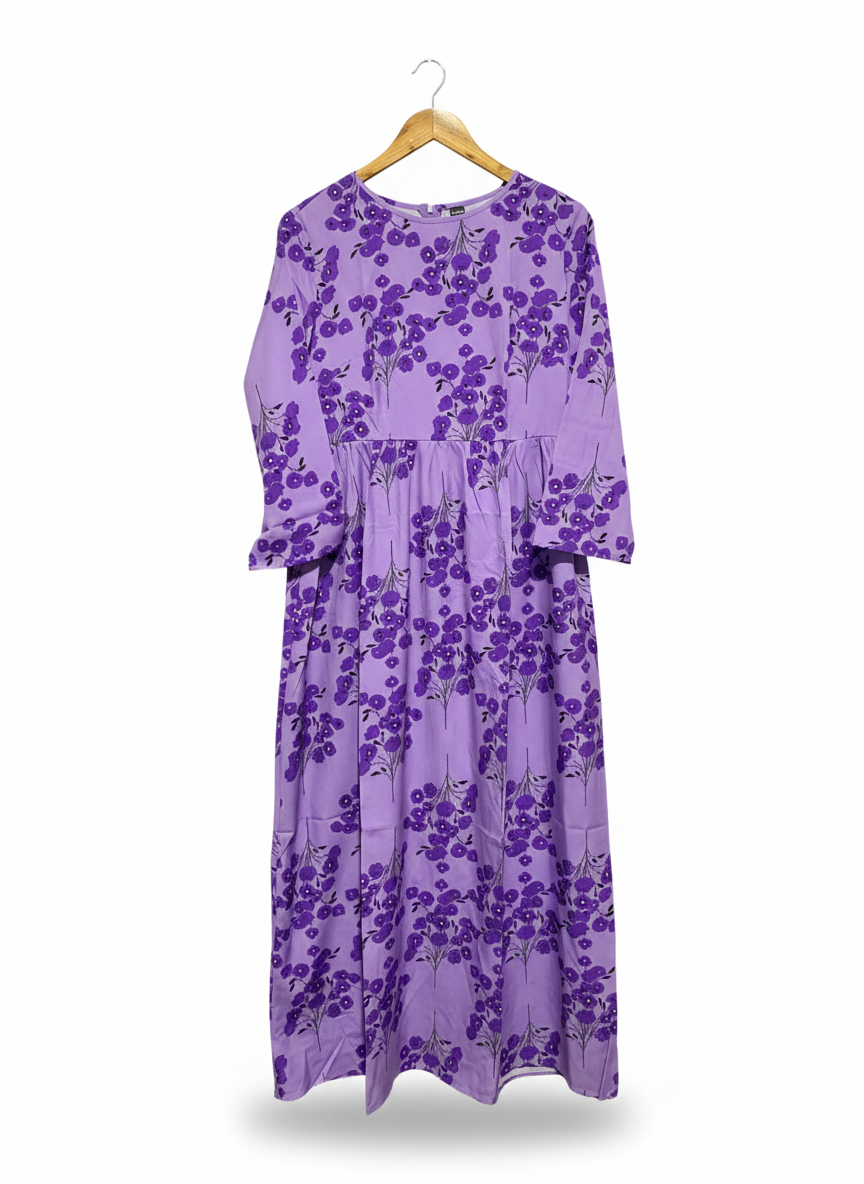 SHEIN |M| BUST 18| C3| PURPLE FLORAL LONG-SLEEVE MAXI DRESS