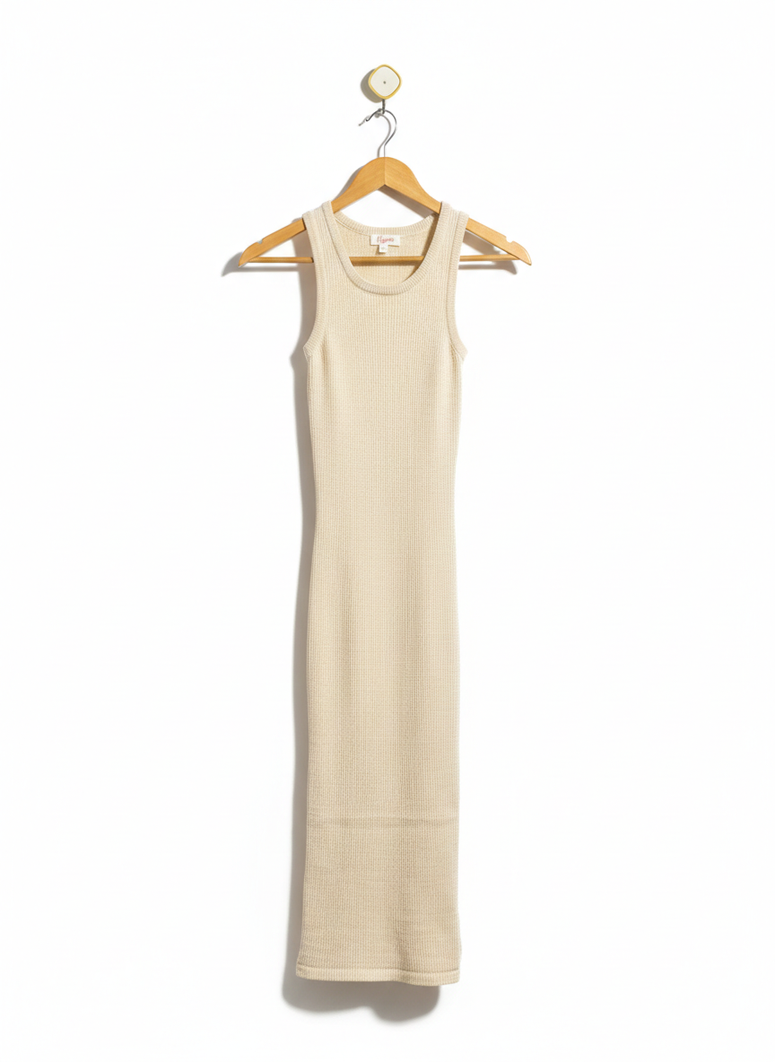 LILY LOVES |XS| BUST 11| Beige Ribbed Midi Dress