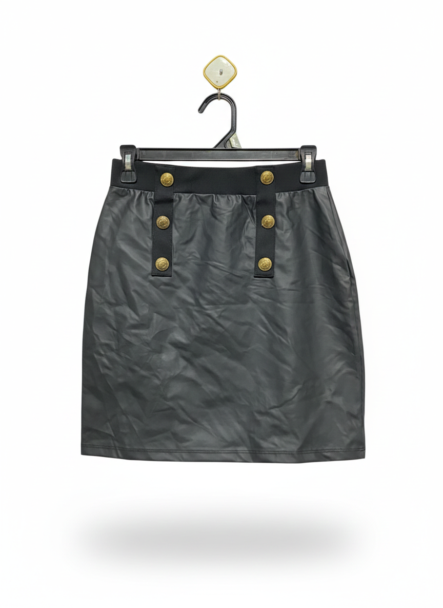 RIVER ISLAND |S| WAIST 26| C6| FAUX-LEATHER MILITARY-STYLE MINI SKIRT